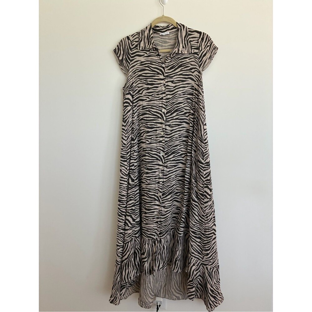 Suzy D Soleil Zebra Print Linen Maxi Dress size small